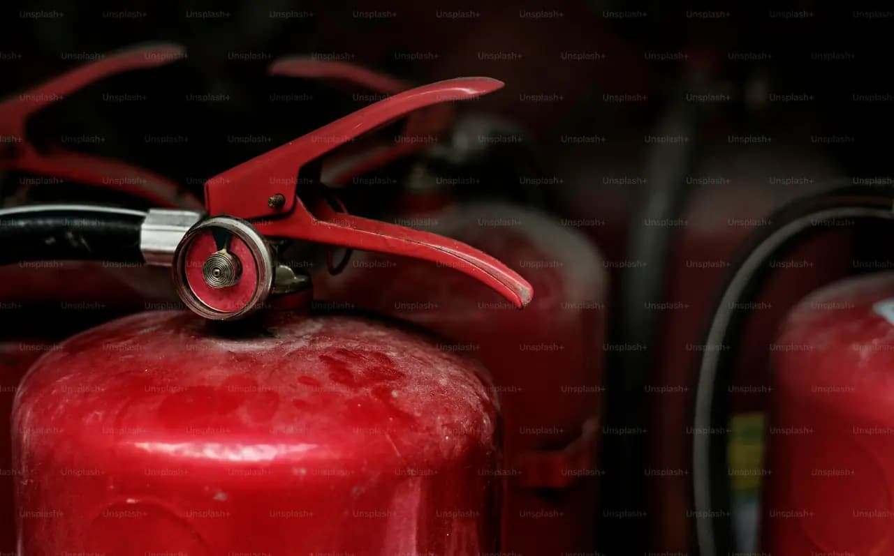 Profissional verificando equipamento de combate a incêndio em edifício